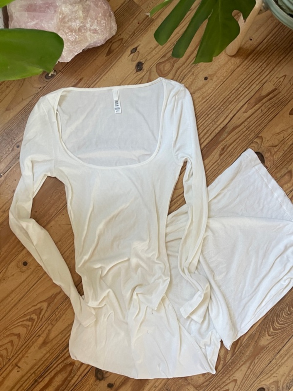 SKIMS White Scoop Neck Ribbed Dress